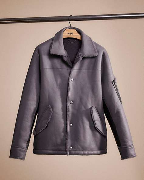 COACH®,RESTORED SHEARLING SNAP FRONT JACKET,Glovetanned Leather,Iron,Front View