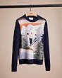 COACH®,RESTORED HOLIDAY INTARSIA SWEATER IN RECYCLED WOOL AND CASHMERE,Leather,Navy,Front View