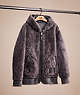 COACH®,UPCRAFTED REVERSIBLE SHEARLING HOODIE,Polished Pebble Leather,Dark Grey,Front View