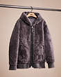COACH®,UPCRAFTED REVERSIBLE SHEARLING HOODIE,Polished Pebble Leather,Dark Grey,Front View