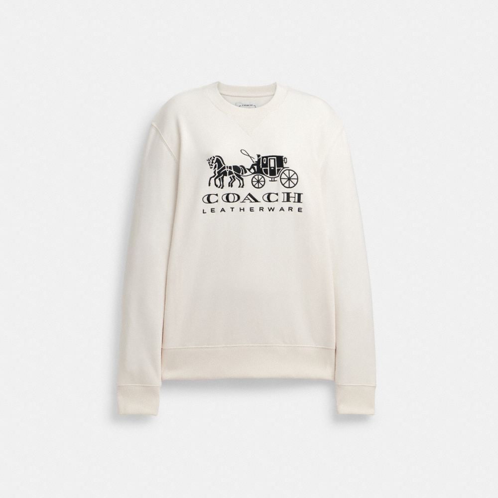 COACH®,SWEATSHIRT À COL ROND ET MOTIF CHEVAL ET CALÈCHE,coton,Craie,Front View