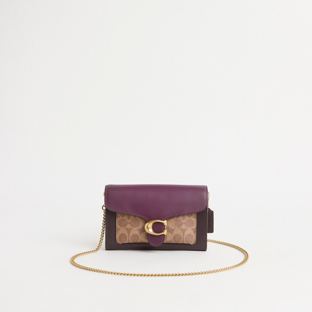 COACH®,Restored Tabby Chain Clutch In Colorblock Signature Canvas,Leather,Clutch,Color Block,Gold Metal,Casual,,Front View