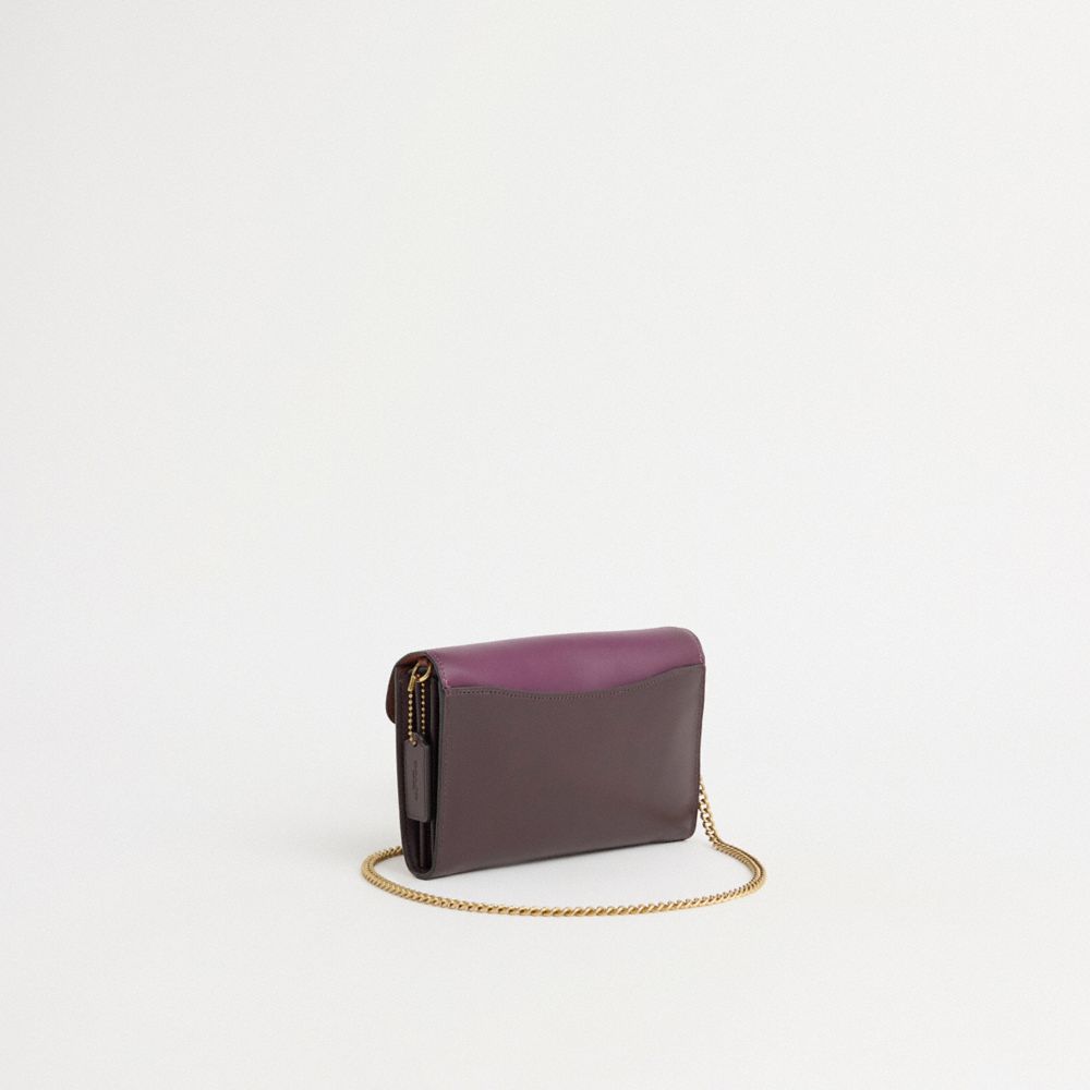 COACH®,Restored Tabby Chain Clutch In Colorblock Signature Canvas,Leather,Clutch,Color Block,Gold Metal,Casual,Purple,Angle View