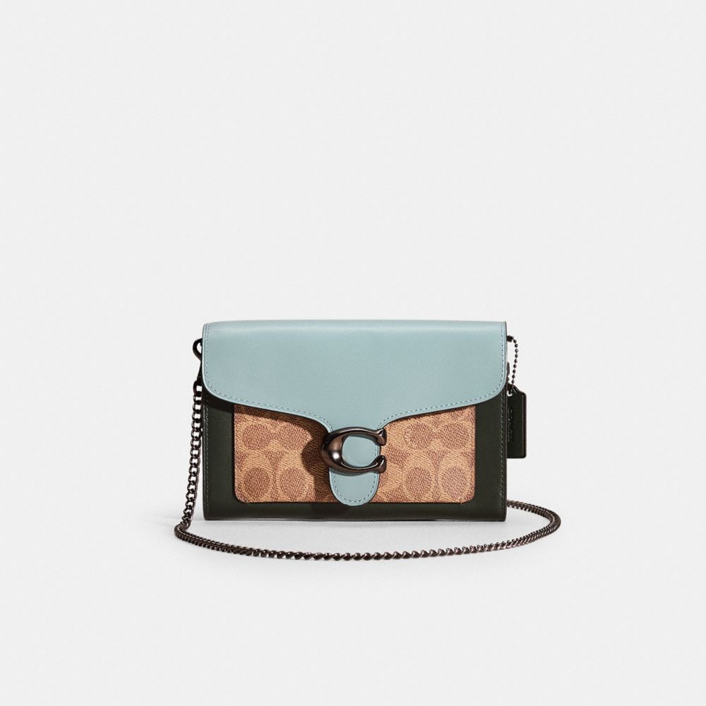 Coach Restored Tabby Chain Clutch In Colorblock Signature Canvas In Pewter/tan Sage Multi