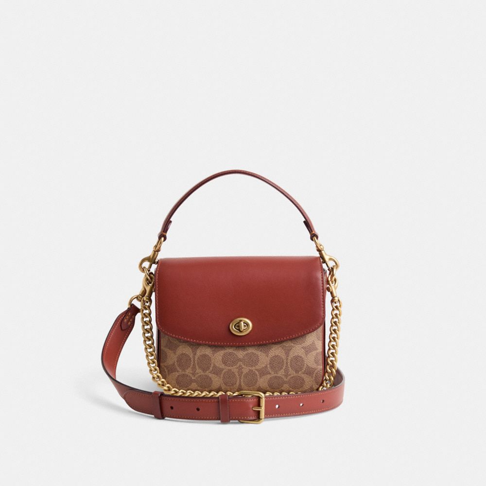 COACH®,Restored Cassie Crossbody 19 In Signature Canvas,Leather,Crossbody,Chain Detail,Color Block,Compact,Gold Metal,Day ...,,Front View