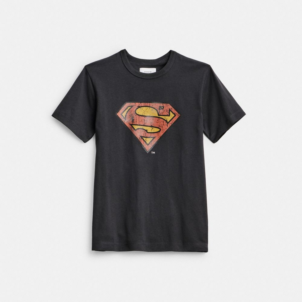 COACH®,COACH | DC SUPERMAN T-SHIRT,Washed Black,Front View
