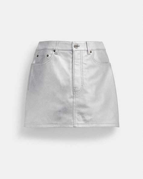 COACH®,LEATHER MINI SKIRT IN SILVER METALLIC,Silver,Front View