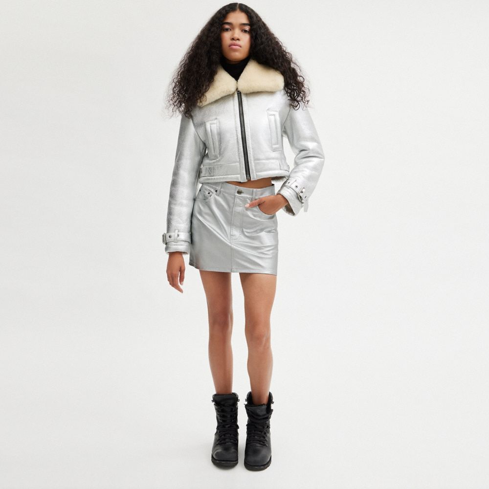 Silver metallic hotsell leather mini skirt