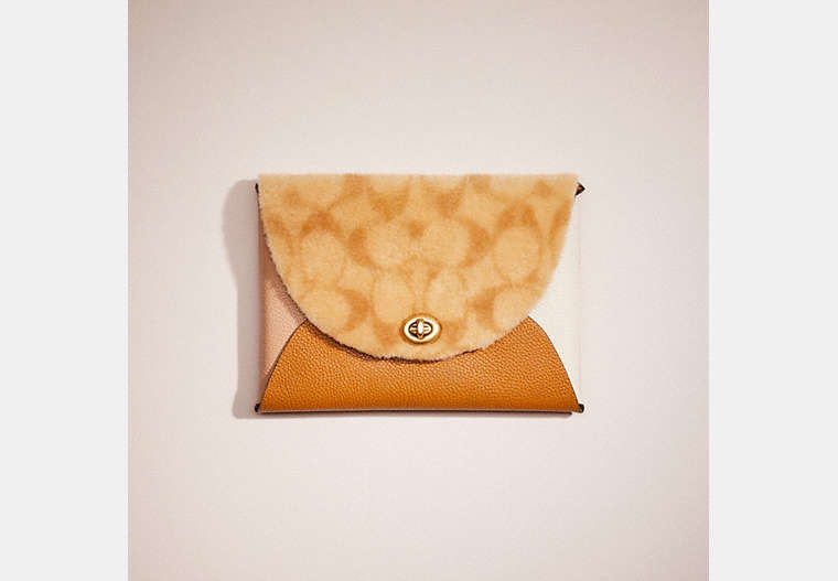 COACH®,REMADE COLORBLOCK LARGE SIGNATURE SHEARLING POUCH,Leather,Beige Multi,Front View