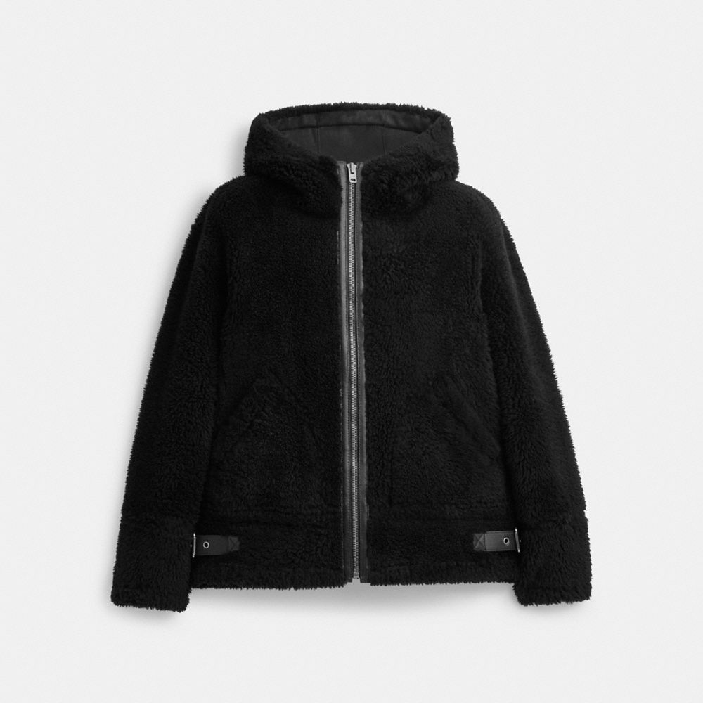 COACH®,REVERSIBLE SHEARLING JACKET,Black,Front View