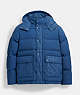 COACH®,SIGNATURE FRONT POCKET PUFFER JACKET,Deep Blue,Front View