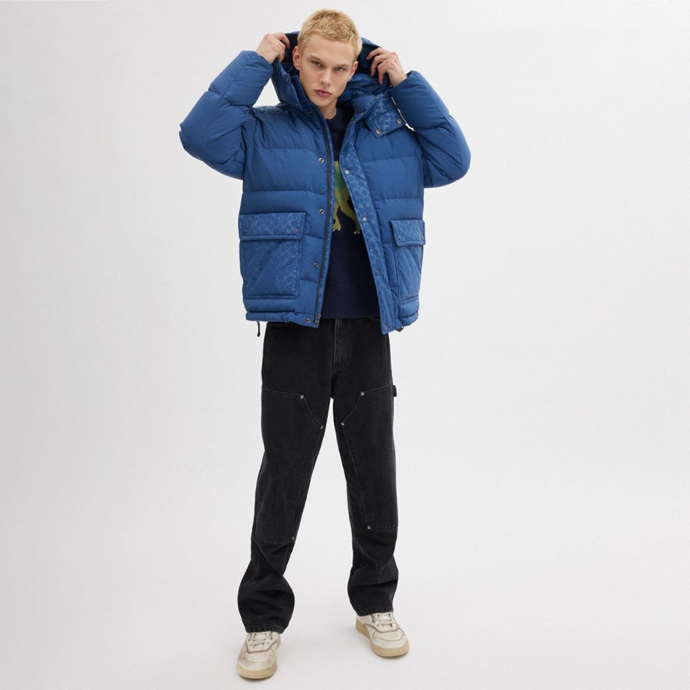 COACH®,SIGNATURE FRONT POCKET PUFFER JACKET,Deep Blue,Scale View