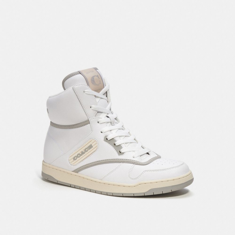 COACH®,C202 HIGH TOP SNEAKER,Leather,Optic White,Front View