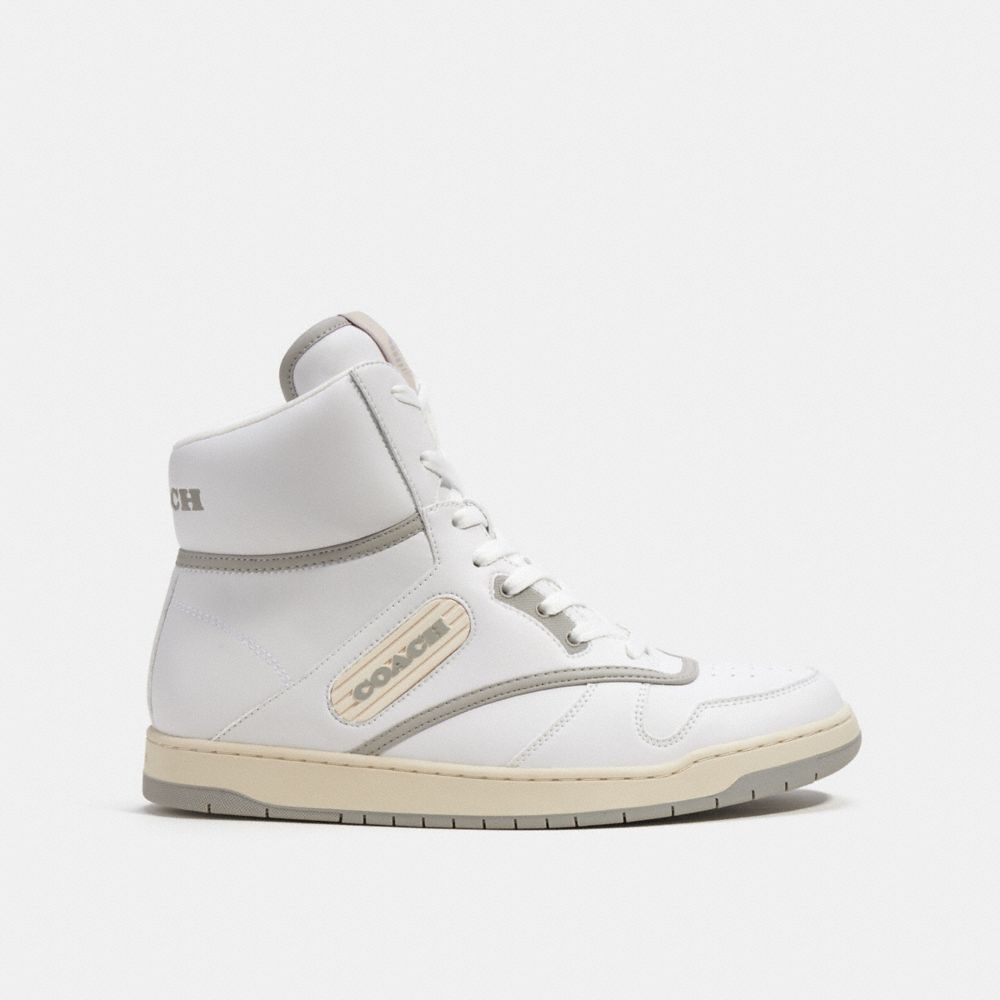 COACH®,C202 HIGH TOP SNEAKER,Leather,Optic White,Angle View