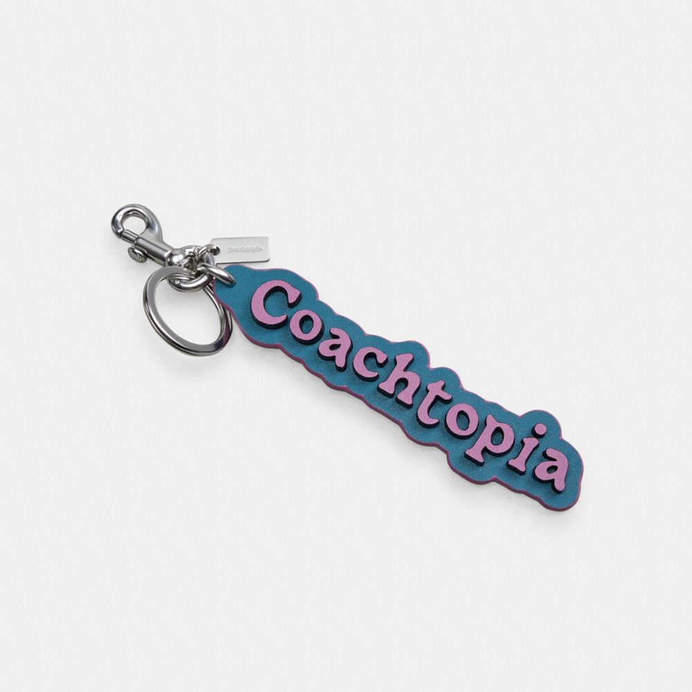 COACH®,Coachtopia Bag Charm In Coachtopia Leather,Coachtopia Leather,Lilac Berry,Front View