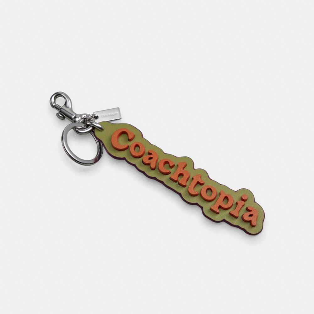 COACH®,Coachtopia Bag Charm In Coachtopia Leather,Coachtopia Leather,Olive Green Multi,Front View