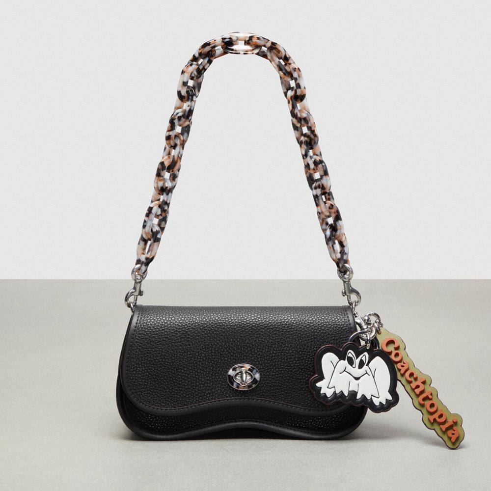 COACH®,Coachtopia Bag Charm In Coachtopia Leather,Coachtopia Leather,Olive Green Multi,Angle View
