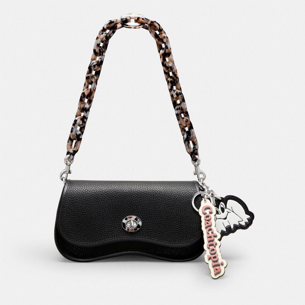 COACH®,Coachtopia Bag Charm In Coachtopia Leather,Coachtopia Leather,Deep Orange/Twilight Multi,Angle View