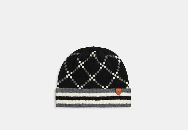 COACH®,SIGNATURE JACQUARD BEANIE,wool,Black,Front View image number 0