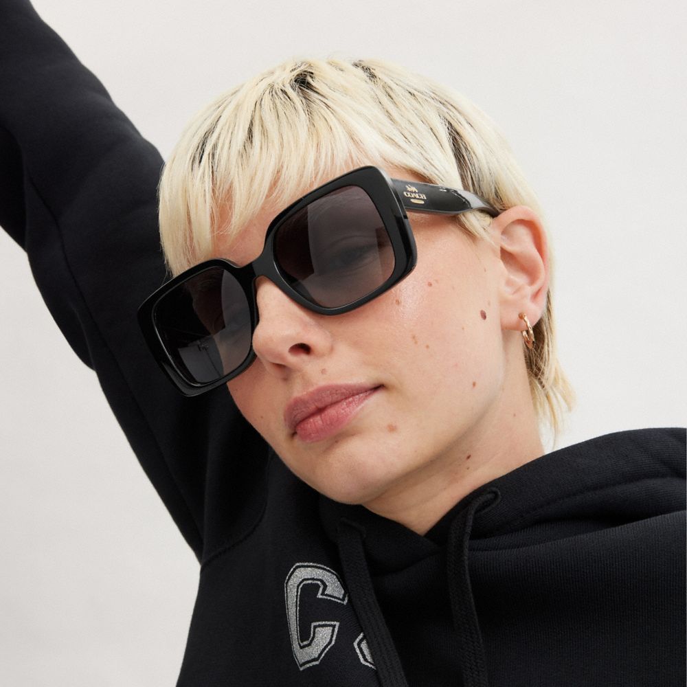 COACH®,OVERSIZED SQUARE SUNGLASSES,Black,Angle View