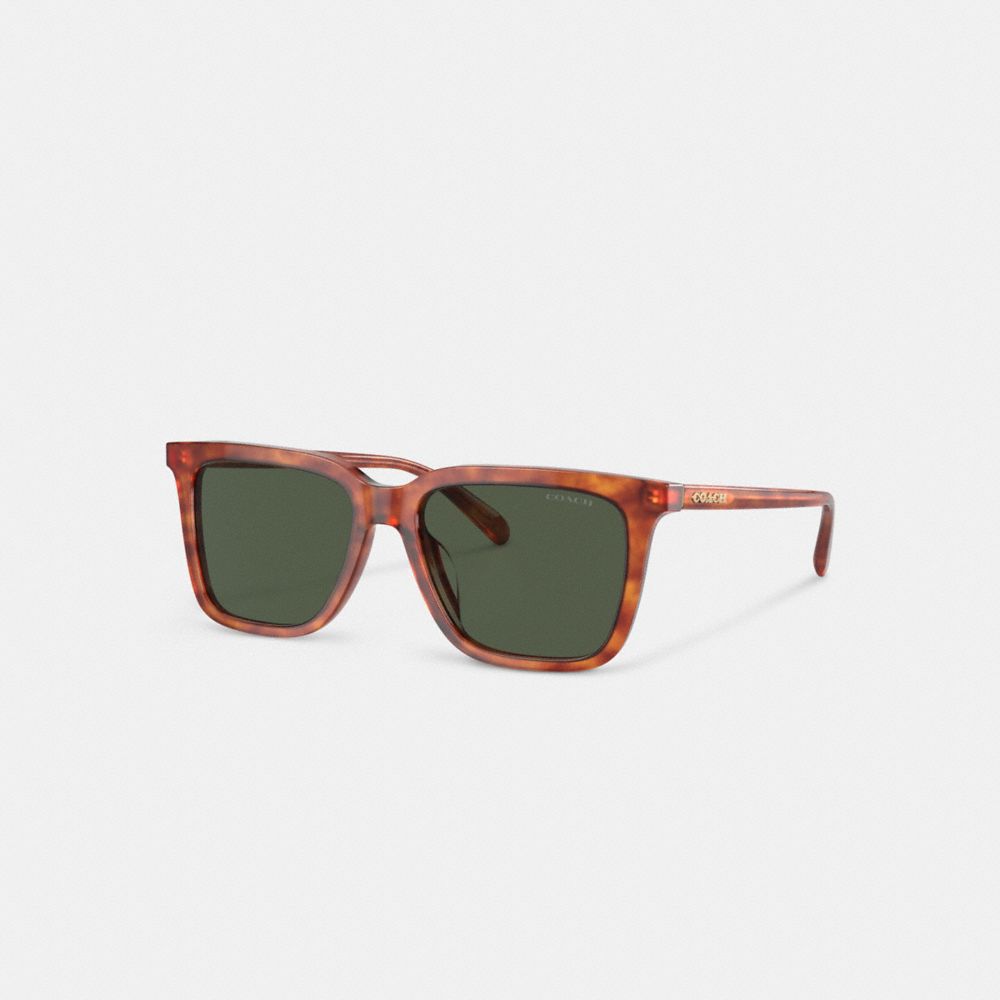 COACH®,Signature Square Sunglasses,Square,Tortoise,Logo,Metal,Integrated Nose Pads,Casual,Olive,Front View