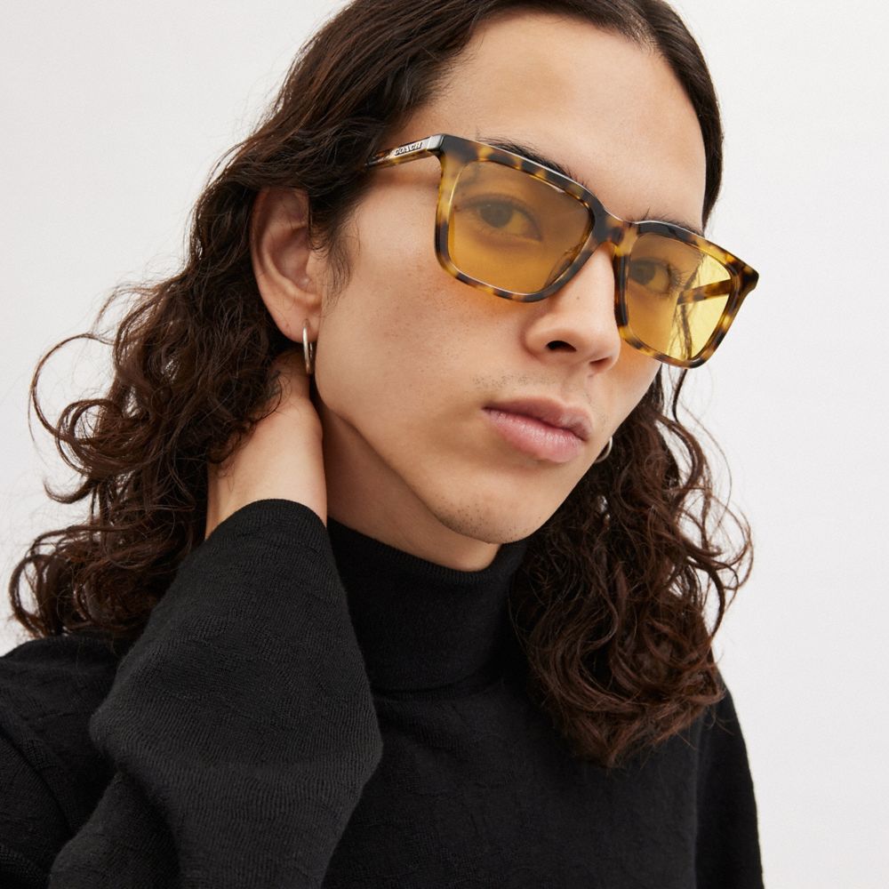 COACH®,SIGNATURE SQUARE SUNGLASSES,Honey Tortoise,Angle View