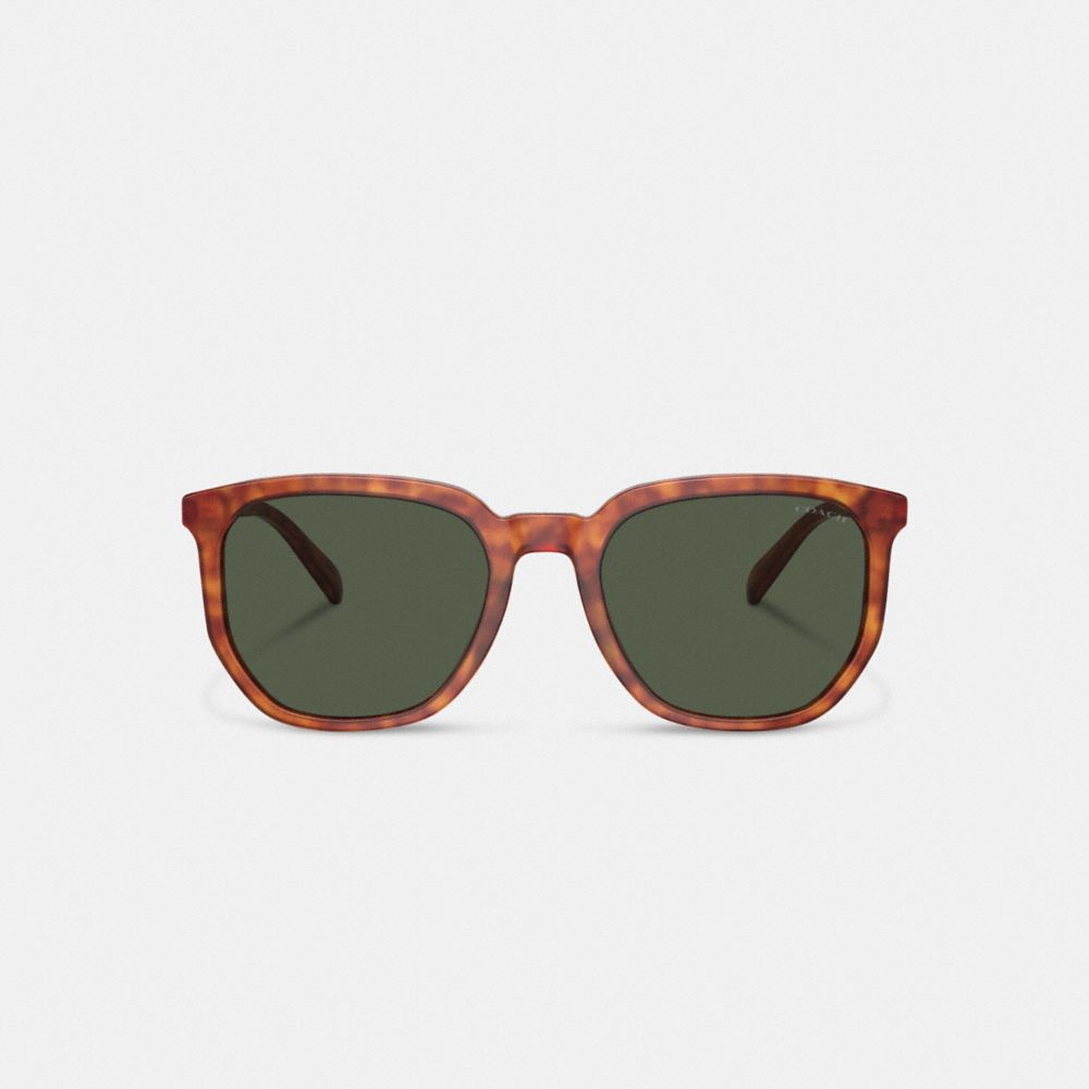 COACH®,Geometric Square Sunglasses,Square,Logo,Metal,Integrated Nose Pads,Casual,Olive,Inside View,Top View