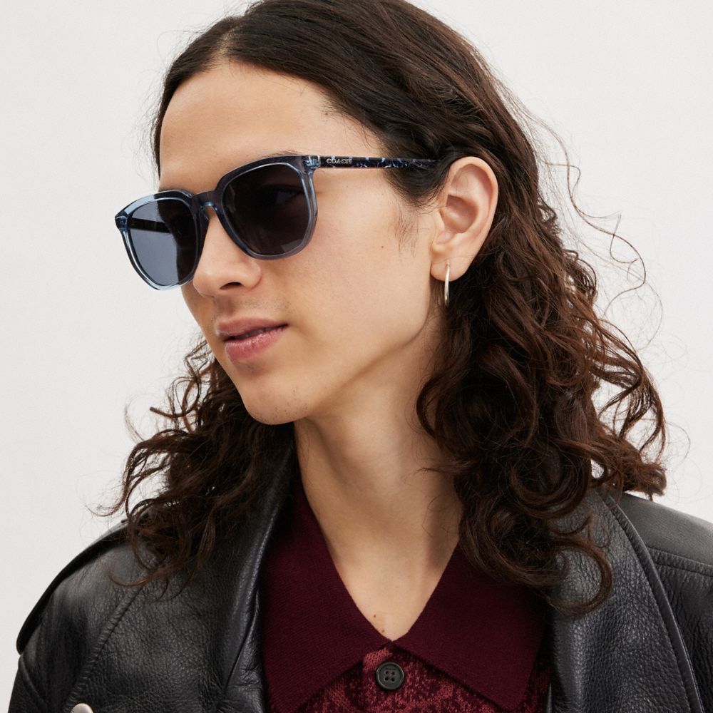 COACH®,GEOMETRIC SQUARE SUNGLASSES,Transparent Blue,Angle View