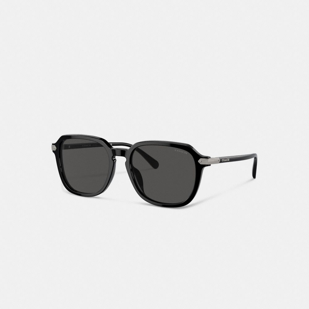 COACH®,WRAP-AROUND HANGTAG KEYHOLE SUNGLASSES,Black,Front View