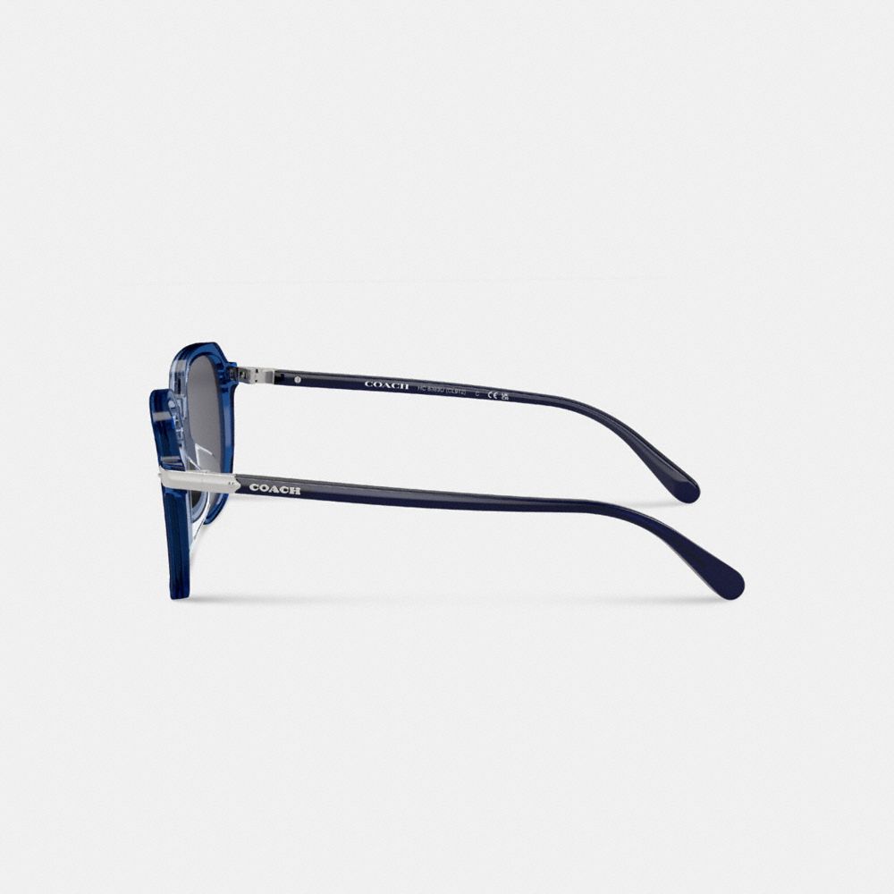 COACH®,Wrap Around Hangtag Keyhole Sunglasses,Square,Logo,Metal,Integrated Nose Pads,Casual,Gray,Alternate View