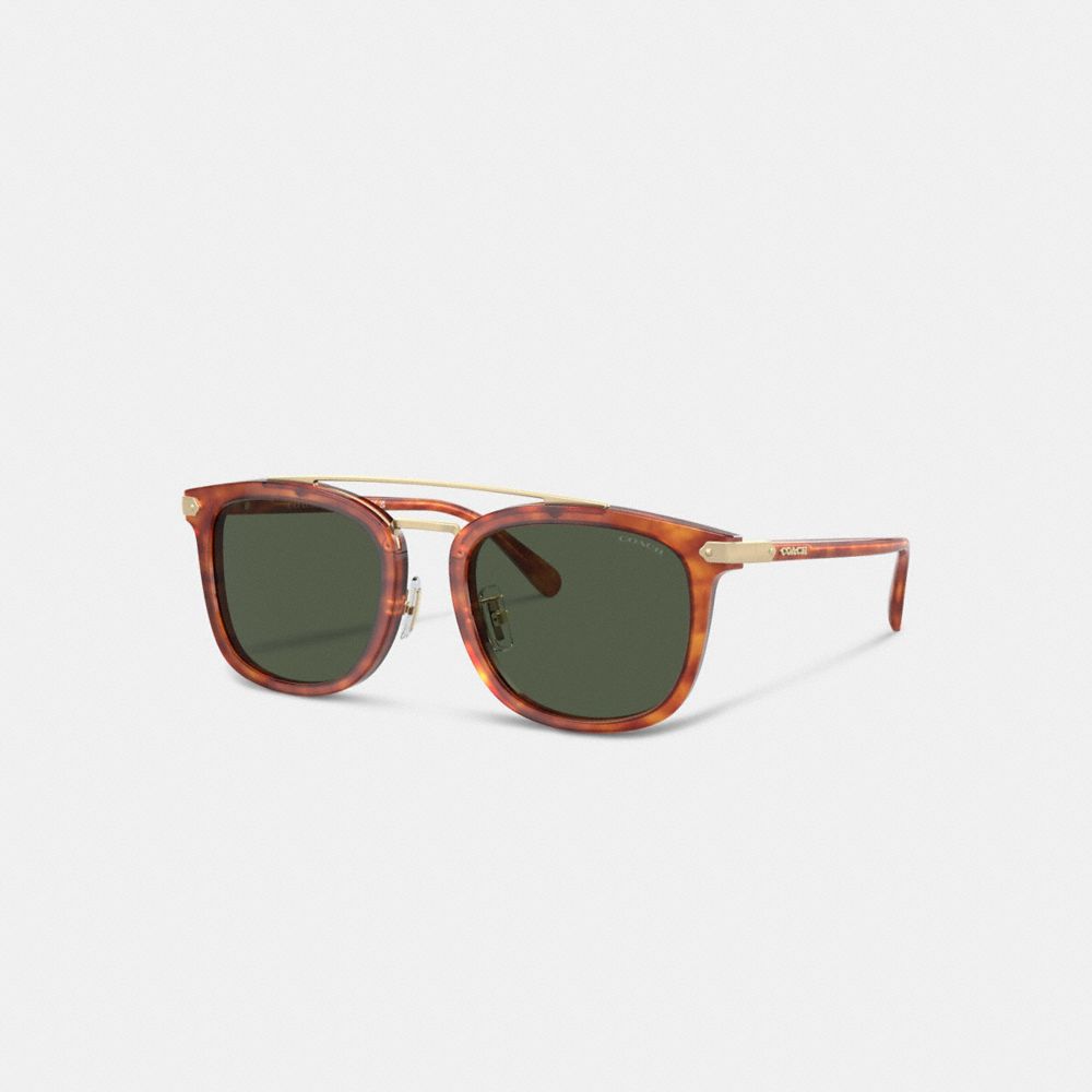 COACH®,WRAP-AROUND HANGTAG BROWBAR SUNGLASSES,Caramel Tortoise,Front View