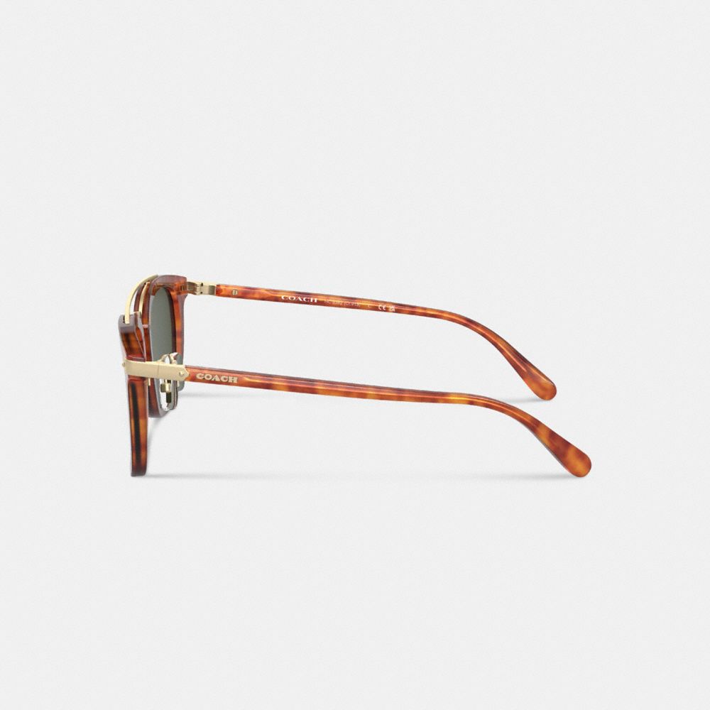 COACH®,Wrap Around Hangtag Browbar Sunglasses,Wayfarer,Tortoise,Logo,Metal,Brow Bar,Adjustable Nose Pads,Casual,Green,Alternate View