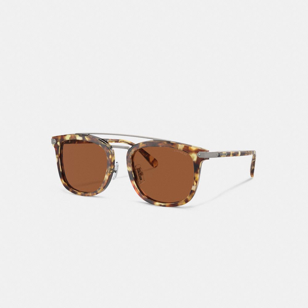 COACH®,WRAP-AROUND HANGTAG BROWBAR SUNGLASSES,Honey Tortoise,Front View