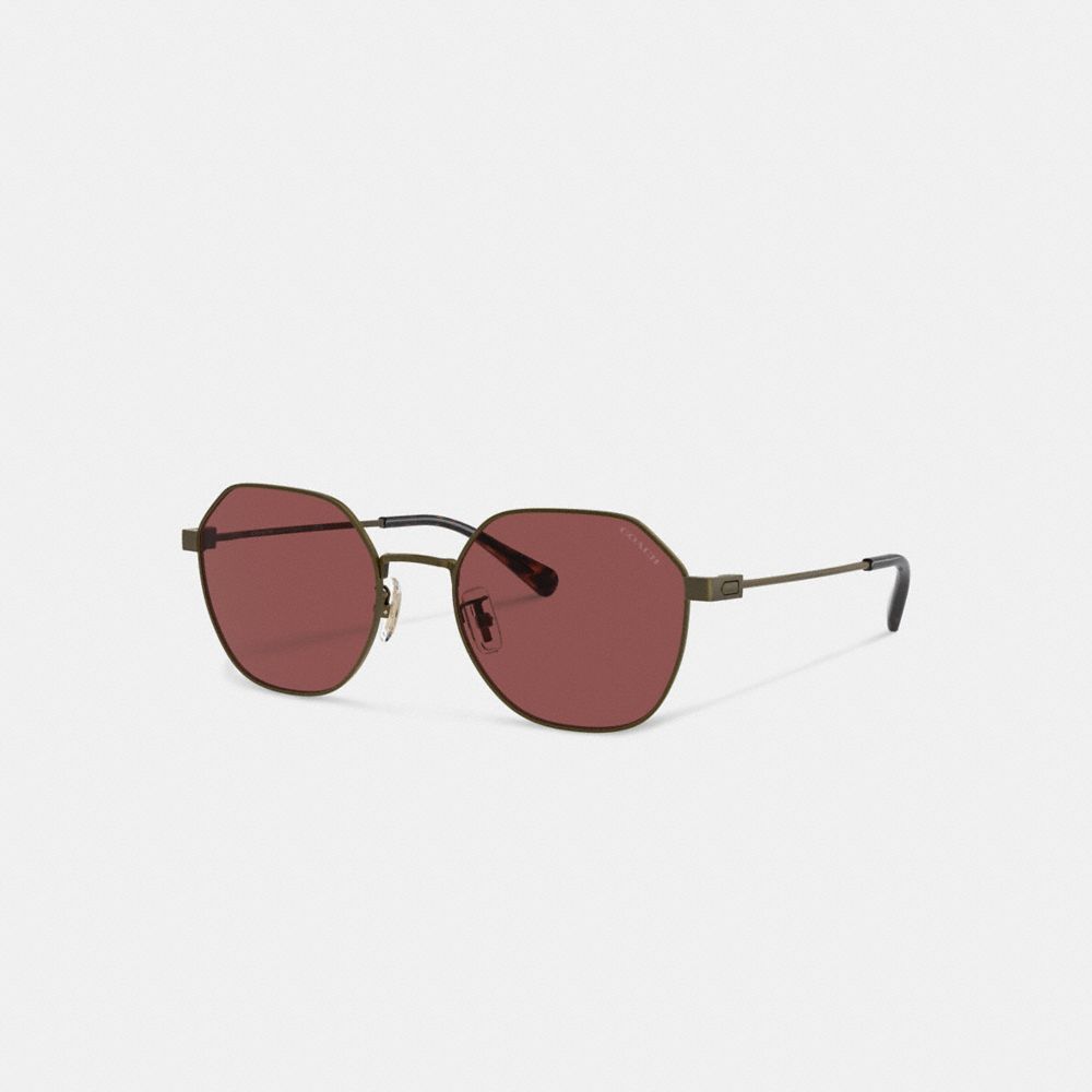 COACH®,HINGED GEOMETRIC ROUND SUNGLASSES,Antique Gold/ Wine,Front View