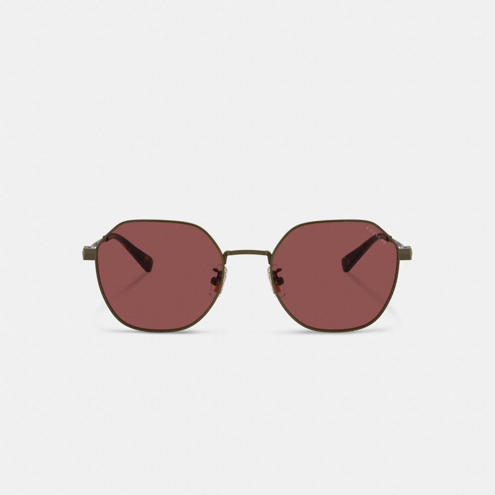 COACH®,Hinged Geometric Round Sunglasses,Hexagon,Adjustable Nose Pads,Casual,Maroon,Inside View,Top View