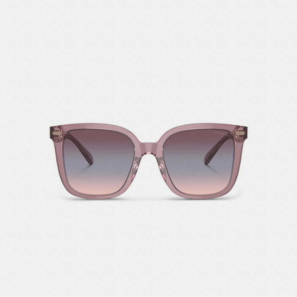 COACH®,Beveled Signature Oversized Square Sunglasses,Square,Logo,Metal,Integrated Nose Pads,Casual,Multi Color,Inside View,Top View