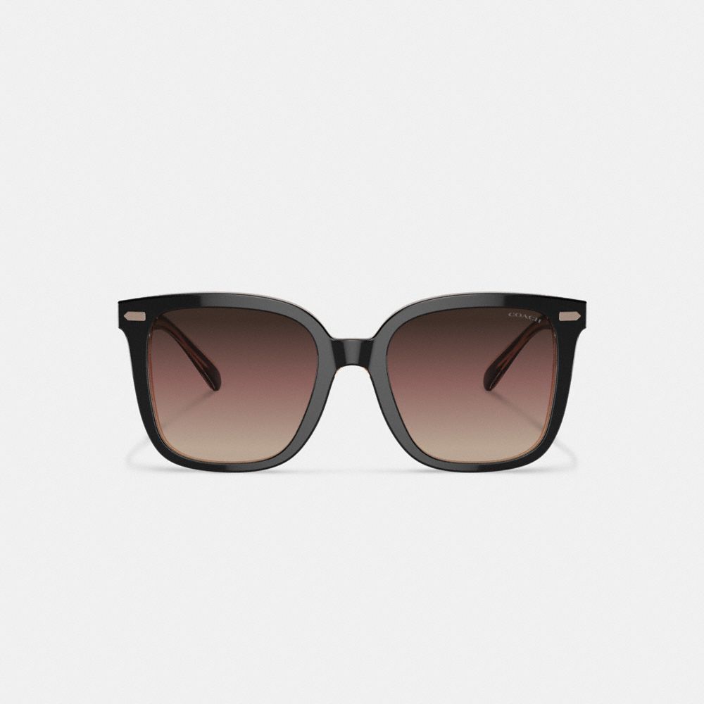 COACH®,BEVELED SIGNATURE OVERSIZED SQUARE SUNGLASSES,Black/Blush,Inside View,Top View