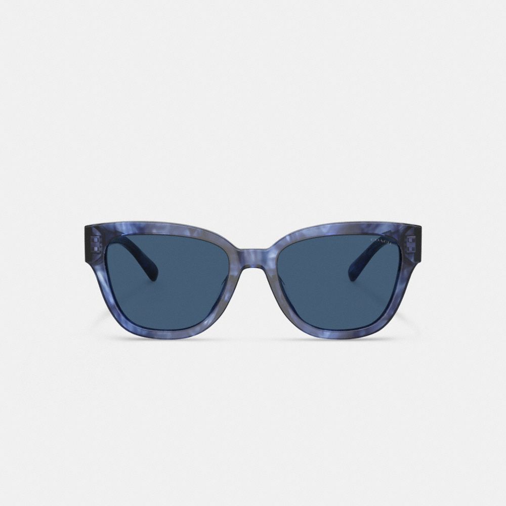COACH®,Signature Round Sunglasses,Wayfarer,Plastic,Logo,Metal,Integrated Nose Pads,Casual,Navy,Inside View,Top View
