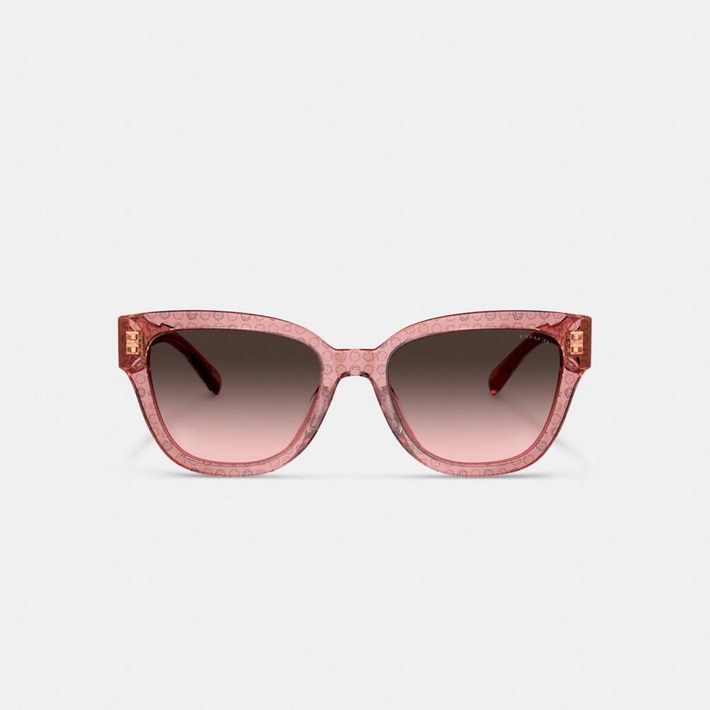 COACH®,SIGNATURE ROUND SUNGLASSES,Pink Floral,Inside View,Top View