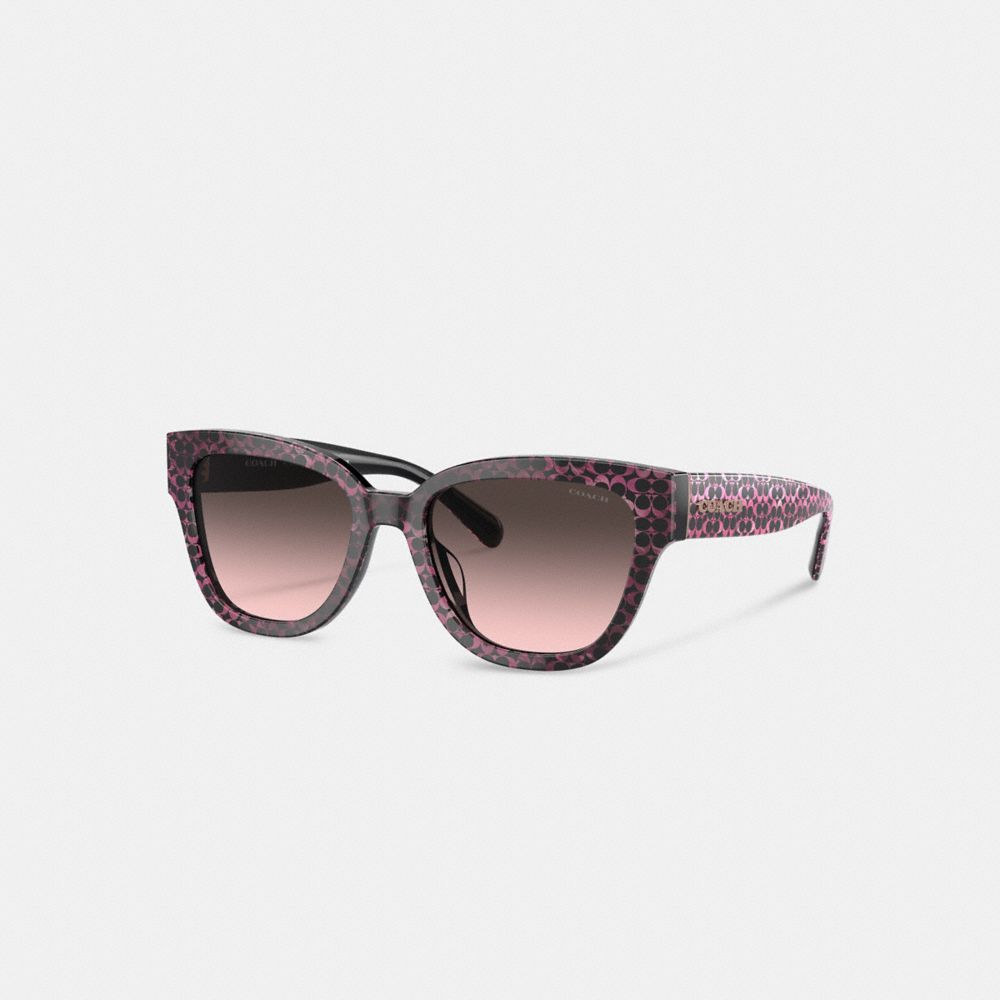 COACH®,SIGNATURE ROUND SUNGLASSES,Ruby Pearlized Signature,Front View