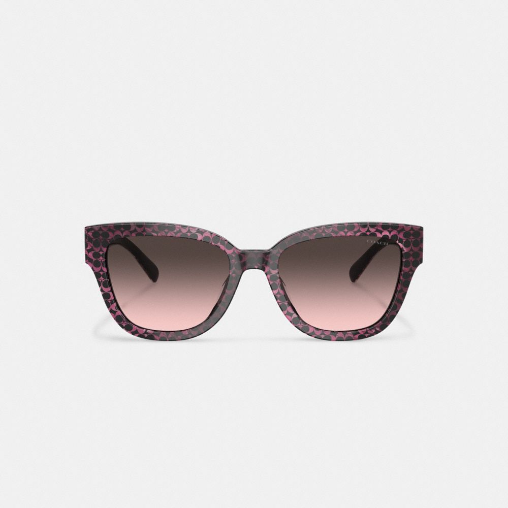 COACH®,SIGNATURE ROUND SUNGLASSES,Ruby Pearlized Signature,Inside View,Top View
