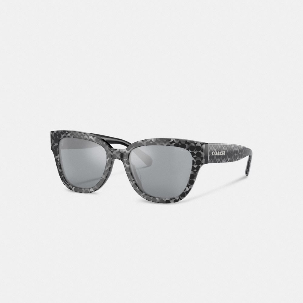 COACH®,SIGNATURE ROUND SUNGLASSES,Silver Pearlized Signature,Front View