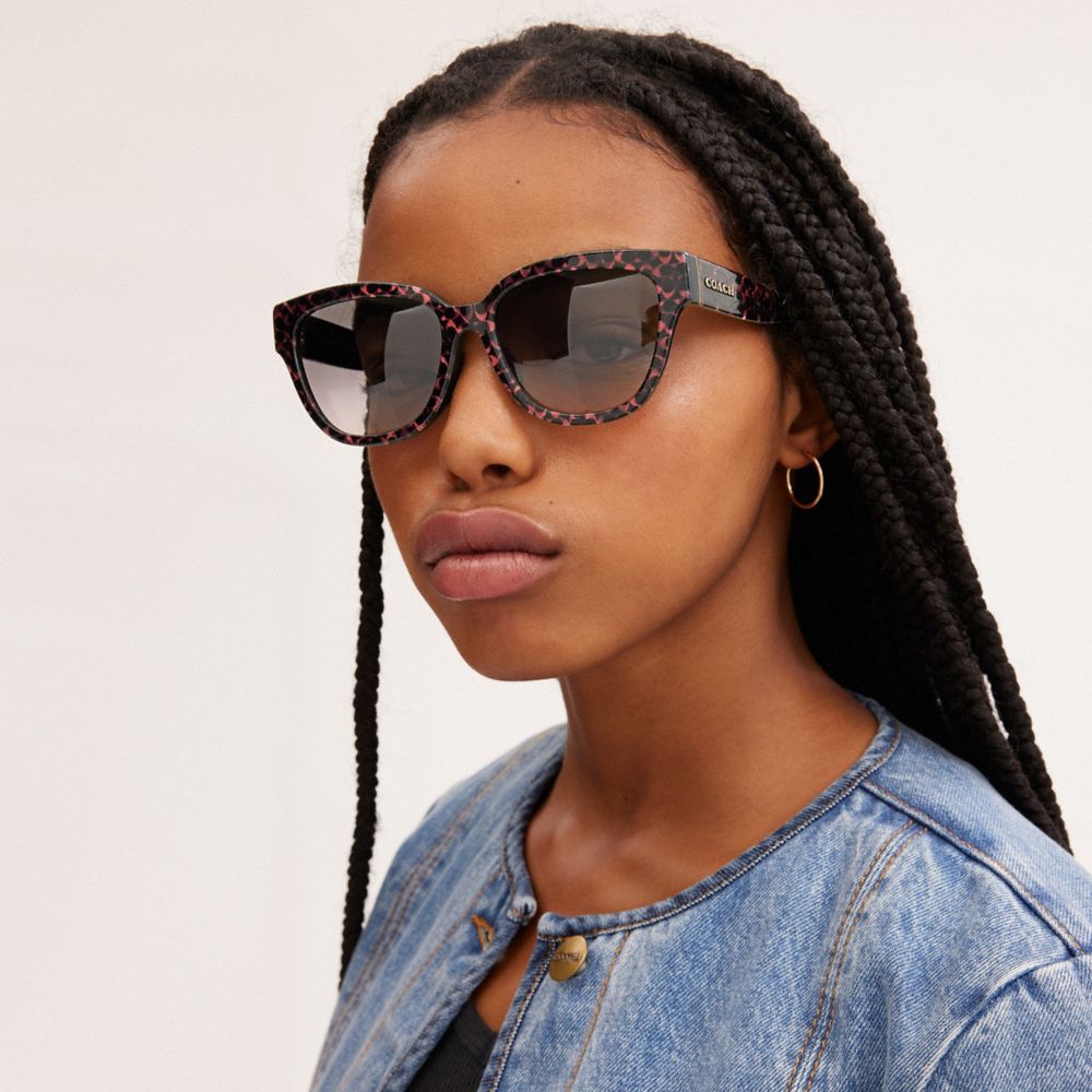 COACH®,Full Fit Signature Round Sunglasses,,Angle View
