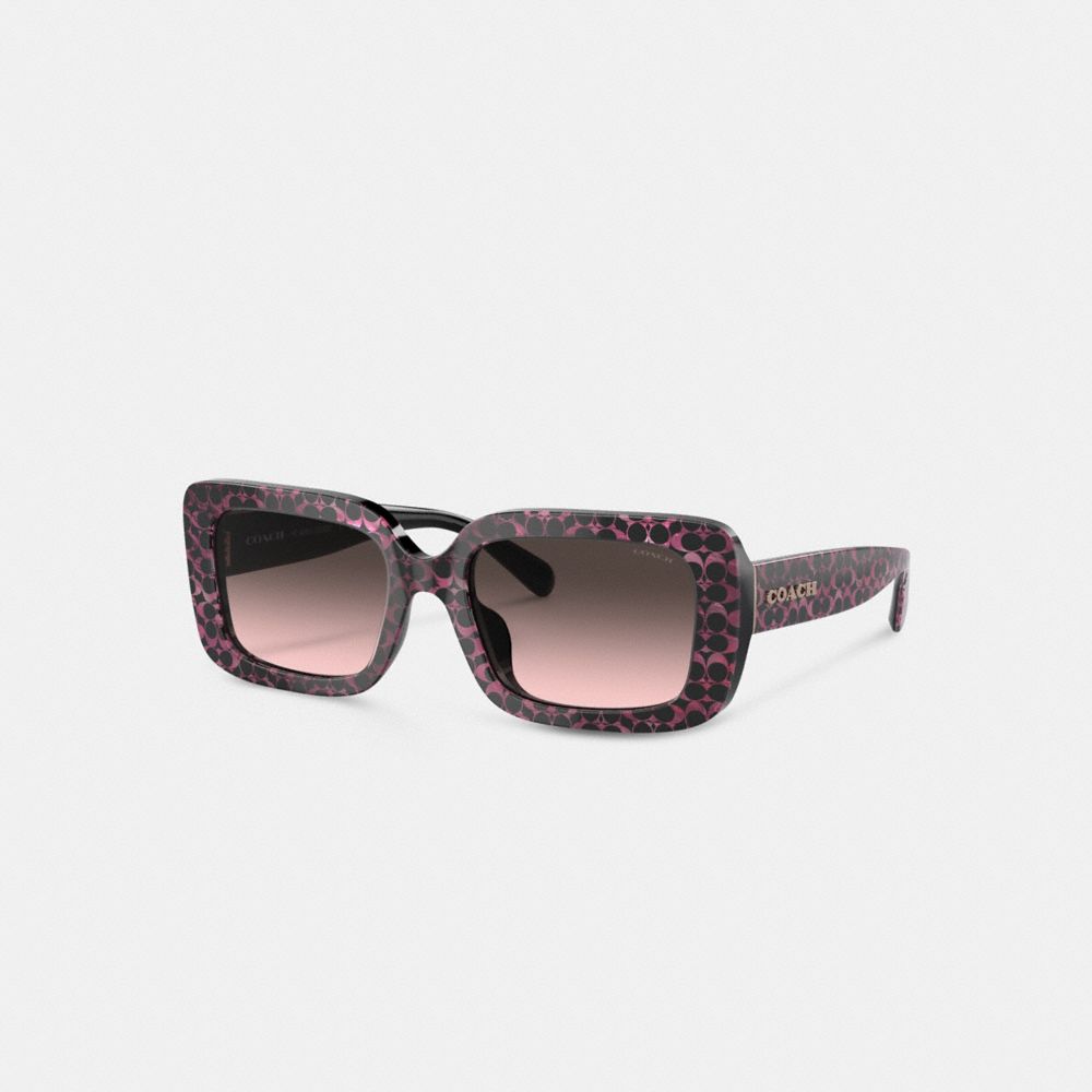 COACH®,SIGNATURE OVERSIZED RECTANGLE SUNGLASSES,Black/Pink,Front View