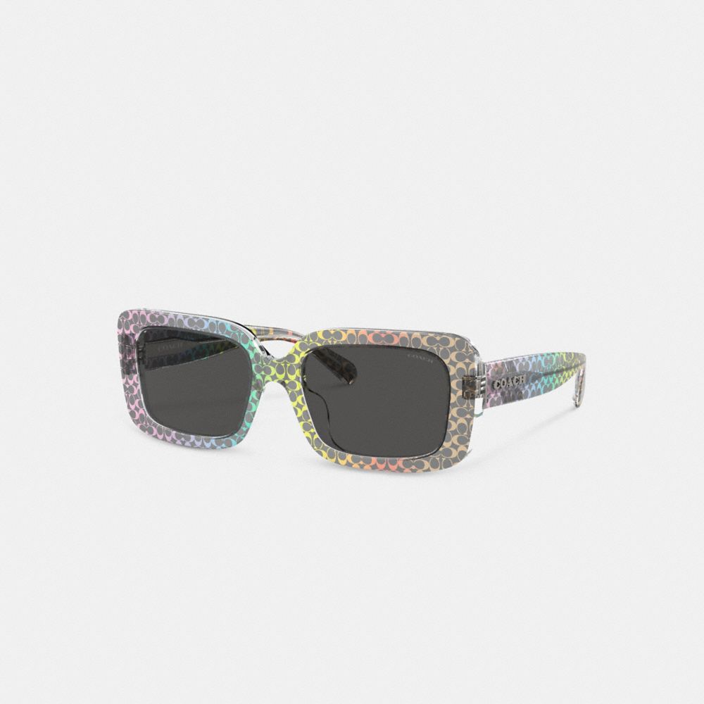 COACH®,SIGNATURE OVERSIZED RECTANGLE SUNGLASSES,Rainbow Signature,Front View