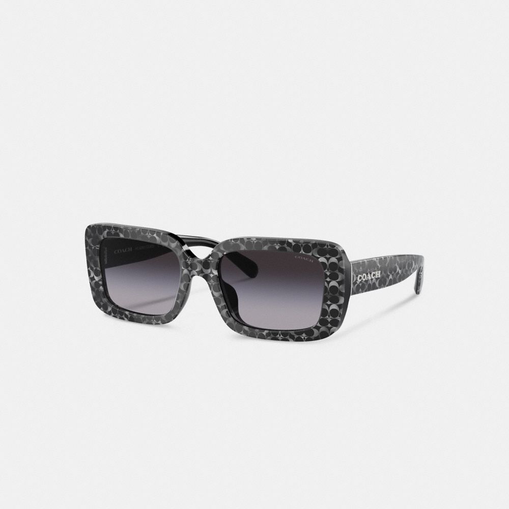 COACH®,SIGNATURE OVERSIZED RECTANGLE SUNGLASSES,Silver Pearlized Signature,Front View