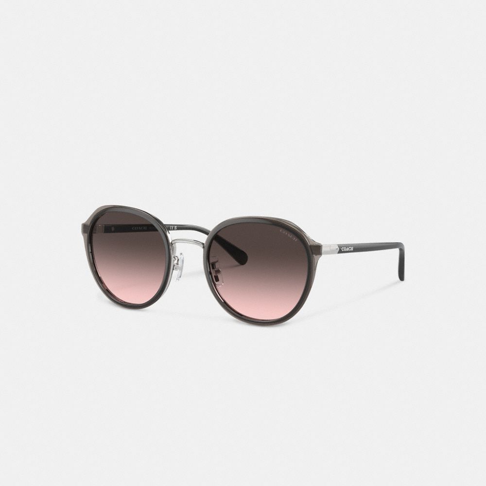 COACH®,HANGTAG GEOMETRIC ROUND SUNGLASSES,Transparent Gray,Front View