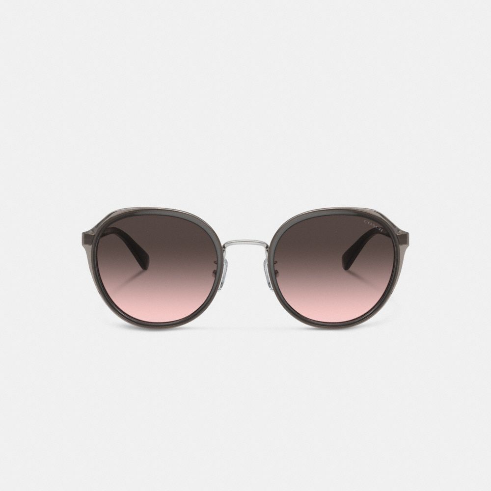 COACH®,LUNETTES DE SOLEIL RONDES GÉOMÉTRIQUES AVEC ÉTIQUETTE,Gris transparent,Inside View,Top View