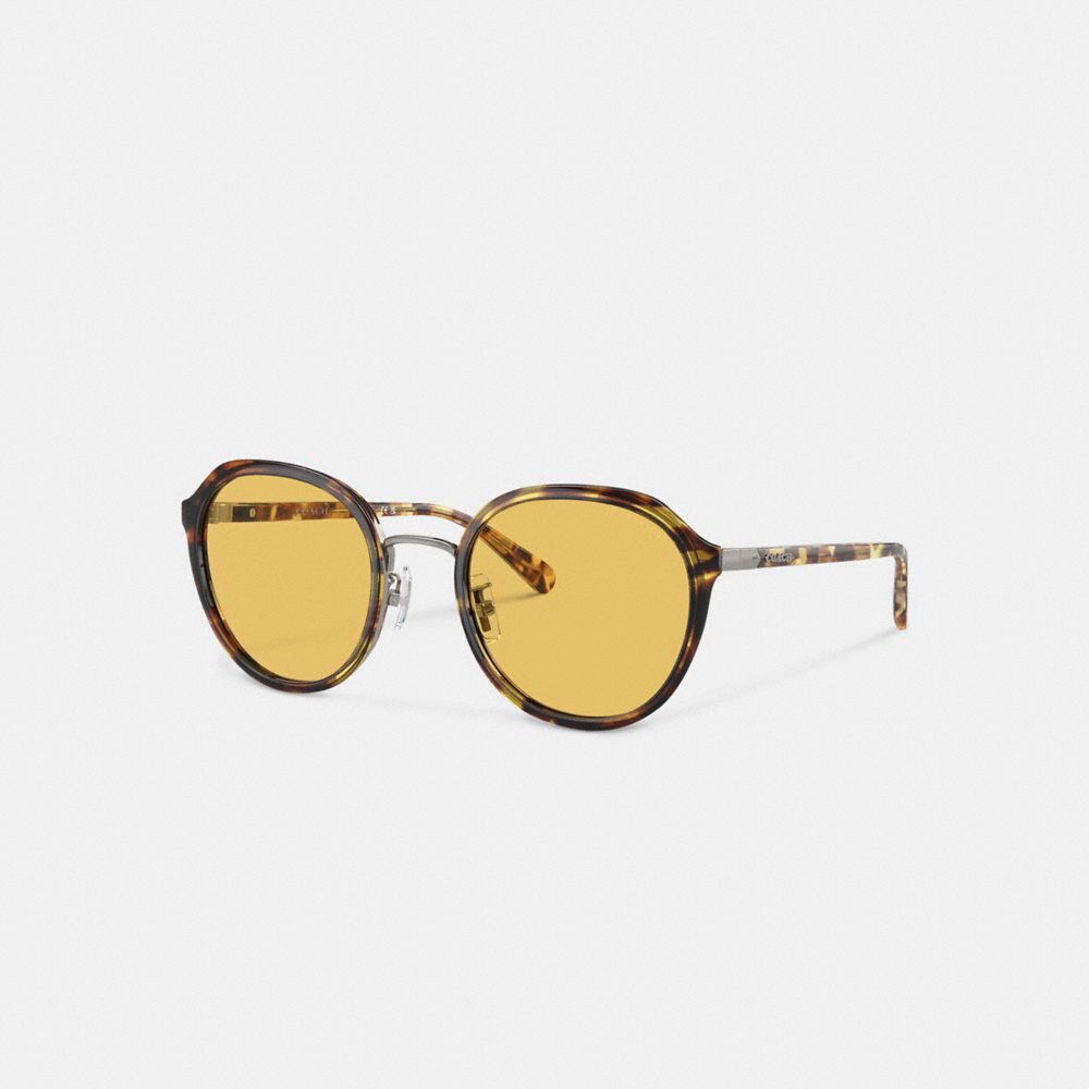 COACH®,HANGTAG GEOMETRIC ROUND SUNGLASSES,Honey Tortoise,Front View