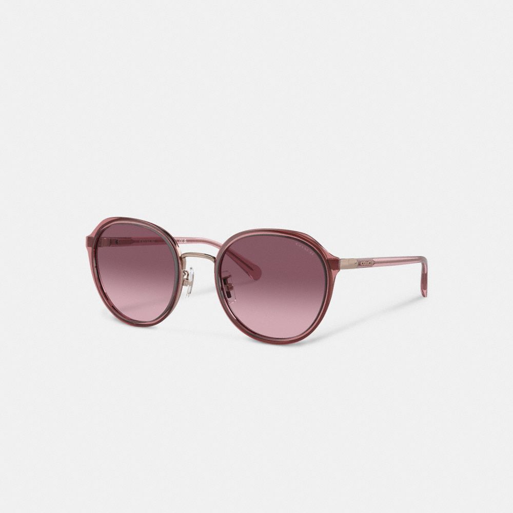 COACH®,HANGTAG GEOMETRIC ROUND SUNGLASSES,Transparent Berry,Front View